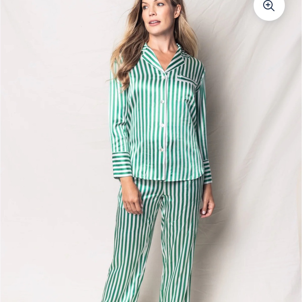 Petite Plume Green and White Striped Pajama Set Silk